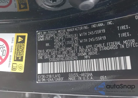 2018 Toyota Highlander Limited из США, поврежденный, VIN 5TDDZRFH6JS839240